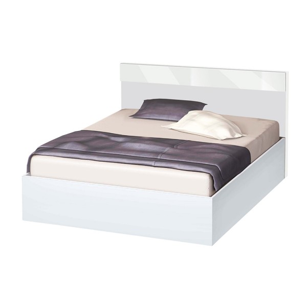 Κρεβάτι ημίδιπλο 120/190 Λευκό με λευκό γυαλιστερό, Δήμητρα High, με Δώρο Στρώμα, 194x90x124 εκ., Genomax-1219922198