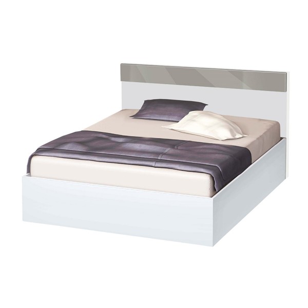 Κρεβάτι ξύλινο μονό High Λευκό/Γκρι γυαλιστερό, 90/200, 204/90/94 εκ., Genomax-1219921994
