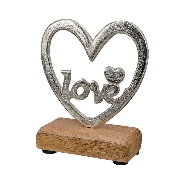 Διακοσμητικό ArteLibre Καρδιά 'Love' Σε Βάση Ασημί/Φυσικό Αλουμίνιο/Ξύλο 5x11.5x14cm