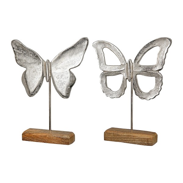 Διακοσμητικό ArteLibre Πεταλούδα Σε Βάση Ασημί/Φυσικό Αλουμίνιο/Ξύλο 5x20x25cm Σε 2 Σχέδια