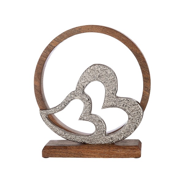 Διακοσμητικό ArteLibre Καρδιές Σε Κύκλο Ασημί/Φυσικό Αλουμίνιο/Ξύλο 5x24x26cm