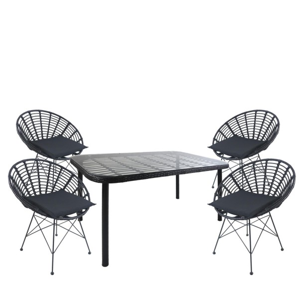 Σετ Τραπεζαρία Κήπου ArteLibre AMPLAS Μαύρο Μέταλλο/Rattan/Γυαλί Με 4 Καρέκλες 14990383