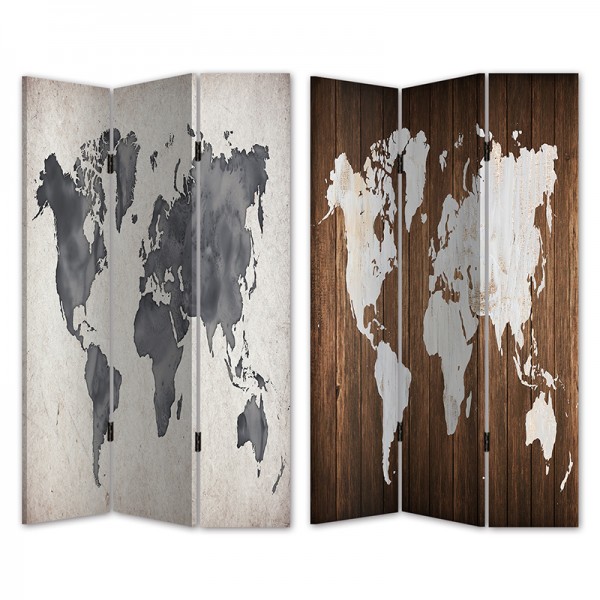 Παραβάν ArteLibre "Παγκόσμιος Χάρτης" Καμβάς/Ξύλο 120x180x2.5cm