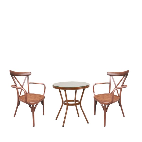 Σετ Τραπεζαρία Κήπου ArteLibre BURUNDI Μπαμπού Αλουμίνιο/Γυαλί Με 2 Καρέκλες 14990215