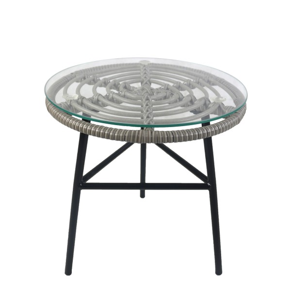 Τραπέζι Κήπου ArteLibre ARELLIUS Γκρι/Μαύρο Μέταλλο/Rattan/Γυαλί 45x45x46cm