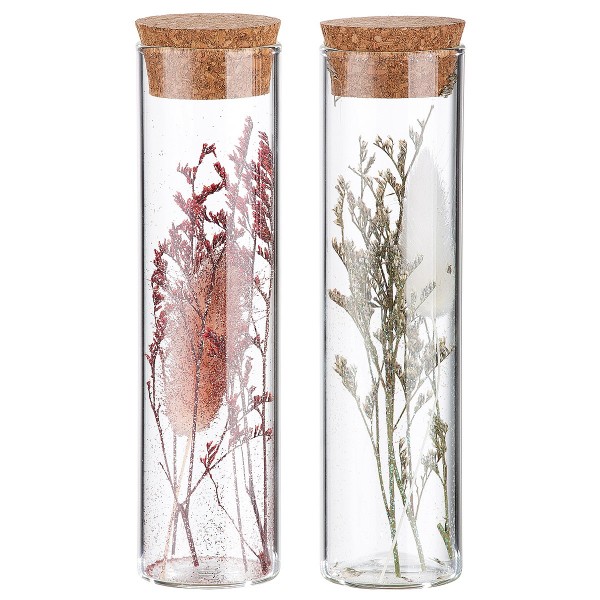 Διακοσμητικό ArteLibre Αποξηραμένο Λουλούδι Σε Δοχείο Με Glitter Διάφανο Γυαλί 15.5cm Σε 2 Σχέδια