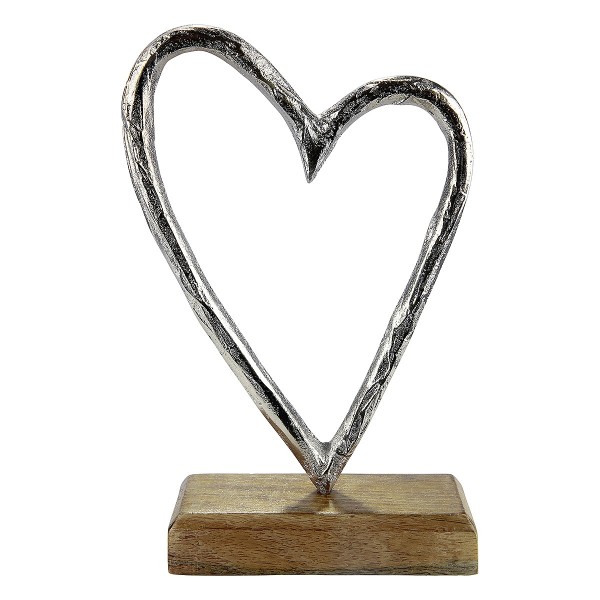 Διακοσμητικό Καρδιά Σε Βάση Φυσικό/Ασημί Ξύλο/Αλουμίνιο 5x10x17cm