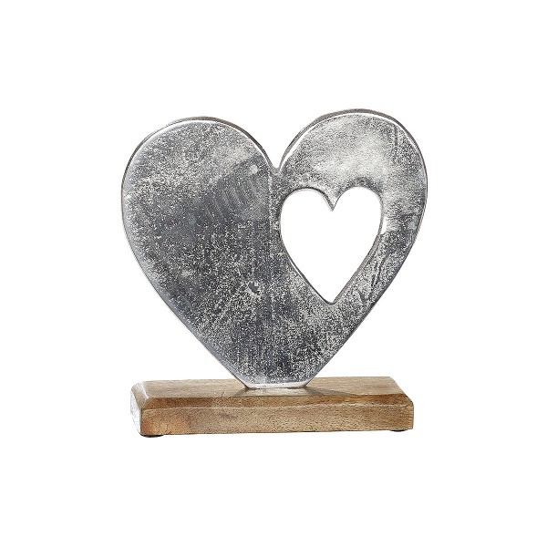 Διακοσμητικό ArteLibre Καρδιά Σε Βάση Ασημί/Φυσικό Αλουμίνιο/Ξύλο 5x20x20cm