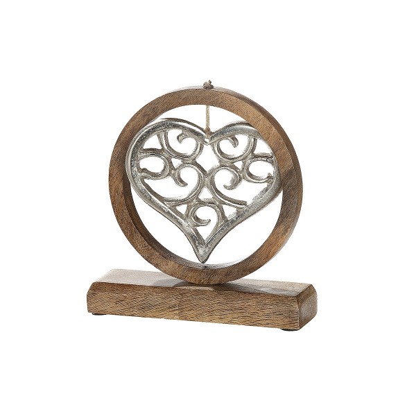 Διακοσμητικό Καρδιά Σε Κύκλο Ασημί/Φυσικό Αλουμίνιο/Ξύλο 5x18x21cm