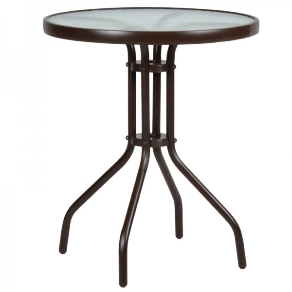 Τραπέζι "LIMA NEW" από μέταλλο/γυαλί σε χρώμα καφέ Φ60x70