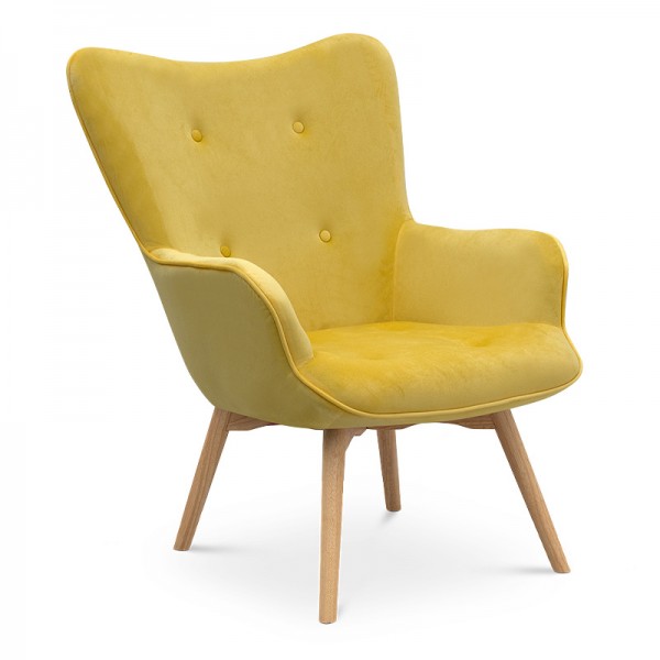 Πολυθρόνα "DARIA" από ξύλο/ύφασμα βελούδο σε χρώμα κίτρινο 70x80x95