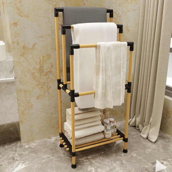 Ραφιέρα μπάνιου "MADERA" δαπέδου για πετσέτες από μασιφ ξύλο σε χρώμα φυσικό 49x28x77/87/97