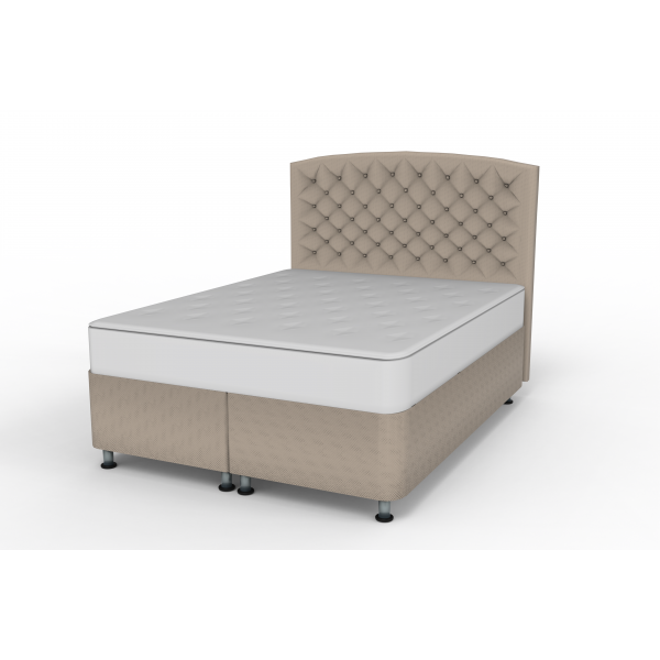 Κρεβάτι "PLATINIUM" διπλό με αποθηκευτικό χώρο από βελούδο σε μπεζ χρώμα 160x200