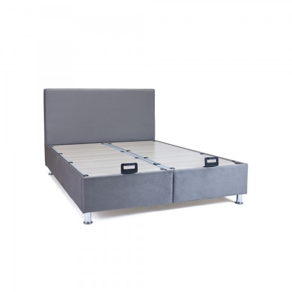 Κρεβάτι διπλό ''BIZ'' με αποθηκευτικό χώρο χρώμα υφάσματος velvet γκρι 160x200