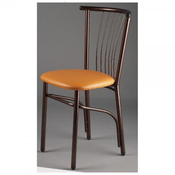 Καρέκλα μεταλλική με πάτο δερματίνης σε χρώμα καφέ