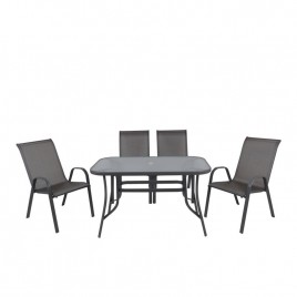 RIO Set Τραπεζαρία Κήπου Steel Ανθρακί-Textilene Γκρι : Τραπέζι + 4 Πολυθρόνες-Ε250,3-Μέταλλο/Textilene-1τμχ- Table:120x70x71 Armch:55x75x95