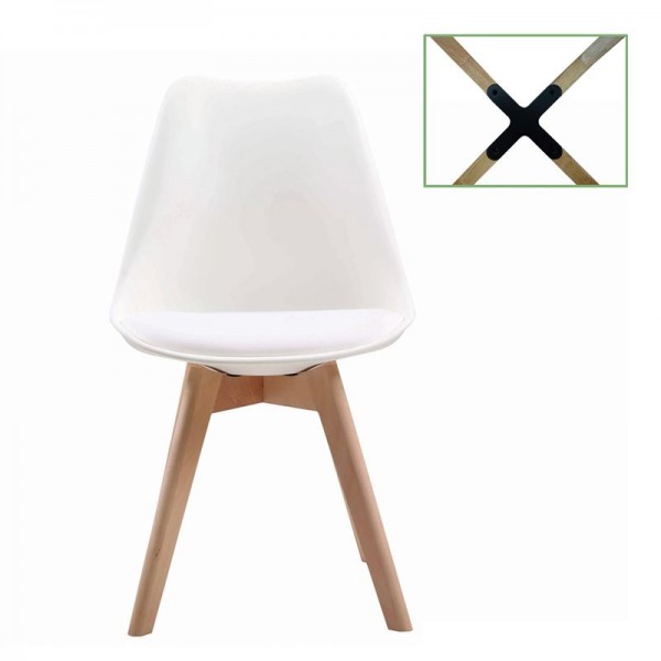 MARTIN Καρέκλα Metal Cross Ξύλο, PP Άσπρο, Μονταρισμένη Ταπετσαρία-ΕΜ136,10-Ξύλο/PP - PC - ABS-4τμχ- 49x56x82cm
