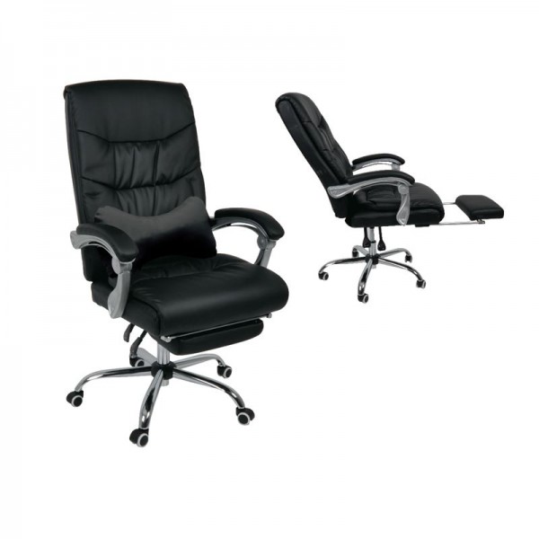 BF9650 Relax Πολυθρόνα Γραφείου Διευθυντή, με Υποπόδιο, Βάση Χρώμιο,PU Μαύρο-ΕΟ579,1-PU - PVC - Bonded Leather-1τμχ- 65x78x112/120cm