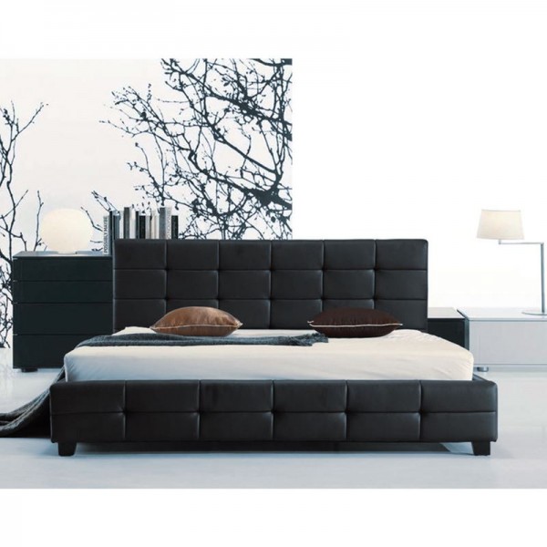 FIDEL Κρεβάτι Διπλό, για Στρώμα 150x200cm, PU Μαύρο-Ε8087-PU - PVC - Bonded Leather-1τμχ- 158x215x107cm