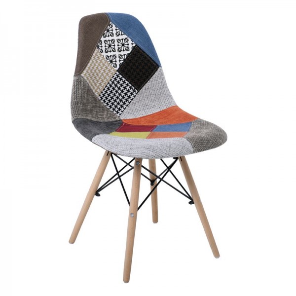 ART Wood Καρέκλα Τραπεζαρίας, Πόδια Οξιά, Κάθισμα PP με Ύφασμα Patchwork-ΕΜ123,8-Ξύλο/Ύφασμα-4τμχ- 47x52x84cm