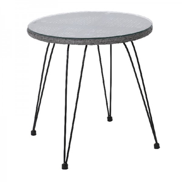 SALSA Τραπέζι Μέταλλο Βαφή Μαύρο, Wicker Γκρι-Ε244,Τ1-Μέταλλο/Wicker-1τμχ- Φ52cm H.53cm