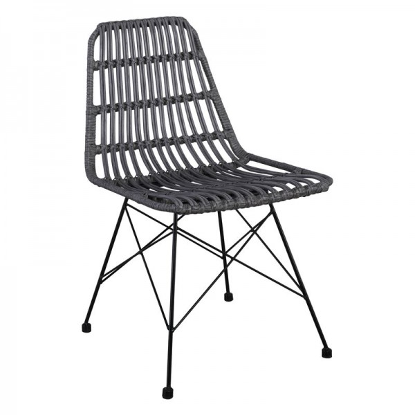 SALSA Καρέκλα Κήπου Βεράντας Μέταλλο Βαφή Μαύρο, Wicker Γκρι-Ε241,2-Μέταλλο/Wicker-1τμχ- 48x59x80cm