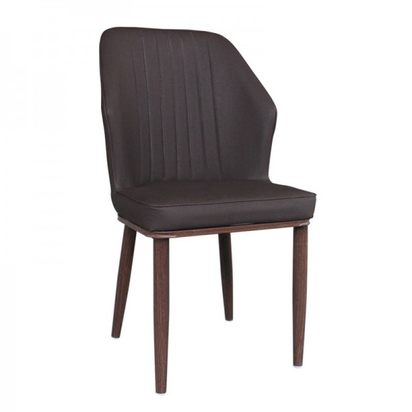 DELUX Καρέκλα Μέταλλο Βαφή Καρυδί, Linen PU Σκούρο Καφέ-ΕΜ156,3-Μέταλλο/PVC - PU-1τμχ- 49x51x89cm