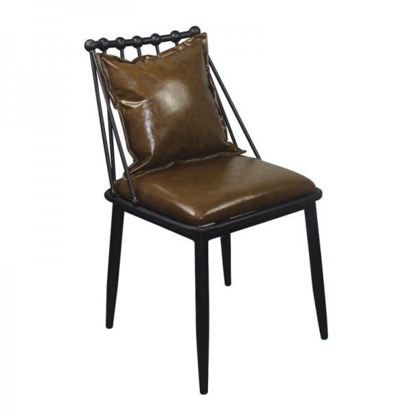 DANTE Καρέκλα, Μέταλλο Βαφή Μαύρο, PU Vintage Brown-ΕΜ715,1-Μέταλλο/PVC - PU-1τμχ- 42x49x79cm