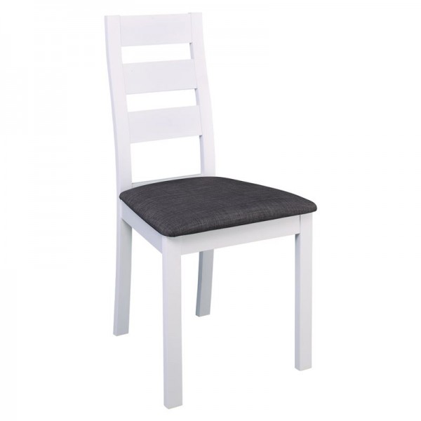 MILLER Καρέκλα Οξιά Άσπρο, Ύφασμα Γκρι-Ε782,2-Ξύλο/Ύφασμα-2τμχ- 45x52x97cm