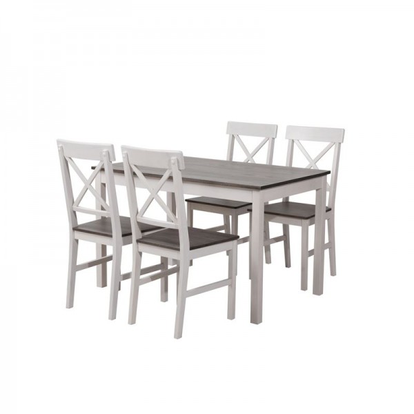DAILY Set Τραπεζαρία Ξύλινη Σαλονιού - Κουζίνας: Τραπέζι + 4 Καρέκλες / Άσπρο - Dark Oak-Ε783,1S-Ξύλο-1τμχ- Table:118x74x73 Chair:43x48x94