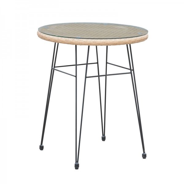 SALSA Τραπέζι H.70cm Μέταλλο Βαφή Μαύρο, Wicker Φυσικό-Ε244,ΤΗ-Μέταλλο/Wicker-1τμχ- Φ60cm H.70cm