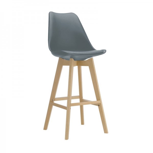 MARTIN Σκαμπό BAR Οξιά Φυσικό, Κάθισμα Η.67cm, PP-Pu Γκρι, Μονταρισμένη Ταπετσαρία-ΕΜ147,41-Ξύλο/PP - PC - ABS-4τμχ- 49x54x67/106cm