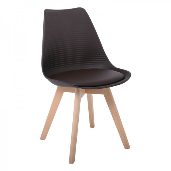 MARTIN STRIPE Καρέκλα Ξύλινο Πόδι, PP Καφέ-ΕΜ136,01S-Ξύλο/PP - PC - ABS-4τμχ- 49x56x82cm