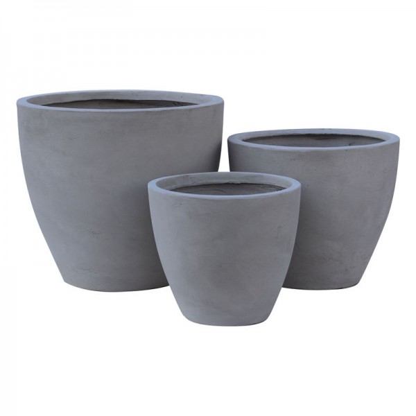 FLOWER POT-3  Set 3 τεμαχίων Cement Grey-Ε6302,S-Artificial Cement (Recyclable)-1τμχ- Φ35x32 - Φ44x37 - Φ53x47cm
