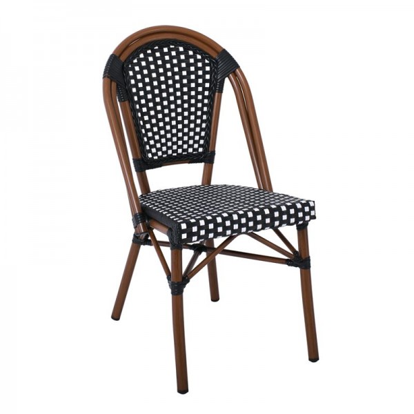 PARIS Καρέκλα Bistro, Αλουμίνιο Καρυδί, Wicker Μαύρο - Άσπρο, Στοιβαζόμενη-Ε291,1-Αλουμίνιο/Wicker-1τμχ- 46x54x88cm