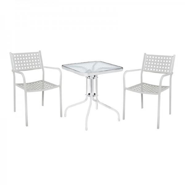 BALENO Set Κήπου - Βεράντας: Τραπέζι + 2 Πολυθρόνες CAPRICE, Μέταλλο Βαφή  Άσπρο-Ε5172,1S-Μέταλλο/Γυαλί-1τμχ- Table:70x70x70 Chair:54x51x84
