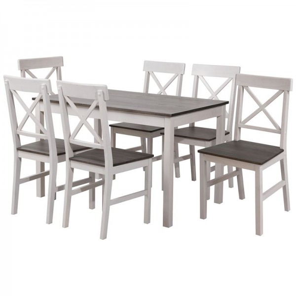 DAILY Set Τραπεζαρία Ξύλινη Σαλονιού - Κουζίνας: Τραπέζι + 6 Καρέκλες / Άσπρο - Dark Oak-Ε784,1S-Ξύλο-1τμχ- Table:150x90x73 Chair:43x48x94