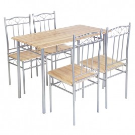 LUTON Set Τραπεζαρία Σαλονιού Κουζίνας: Τραπέζι + 4 Καρέκλες Μέταλλο Βαφή Silver, Sonoma-ΕΜ9787,1-Μέταλλο/MDF - Καπλαμάς - Κόντρα Πλακέ - Νοβοπάν-1τμχ- Τρ.120x70x74 / Καρ.40x40x90 cm