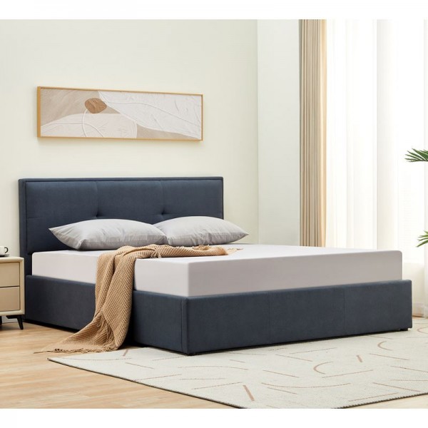 WALTER Κρεβάτι Διπλό με Χώρο Αποθήκευσης, για Στρώμα 150x200cm, Ύφασμα Σκούρο Γκρι-Ε8113,1-Ύφασμα-1τμχ- 160x221x100cm