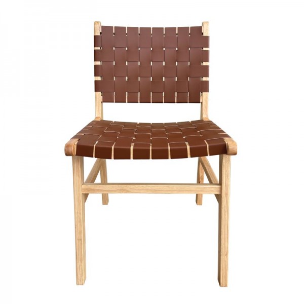 DUNE Καρέκλα Τραπεζαρίας, Ξύλο Απόχρωση Φυσικό, Κάθισμα-Πλάτη Ιμάντες Pu Καφέ-Ε7515,1-Ξύλο/PVC - PU-1τμχ- 50x59x85cm