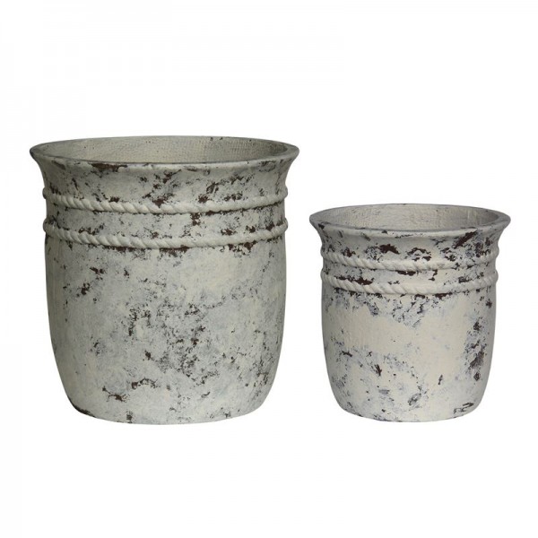 FLOWER POT-15 Set 2 τεμαχίων, Cement Απόχρωση Antique White-Ε6315,S-Artificial Cement (Recyclable)-1τμχ- Φ30x28/Φ47x45 cm