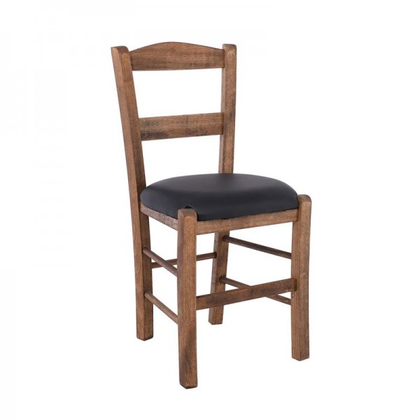 ΣΥΡΟΣ Καρέκλα Οξιά Βαφή Εμποτισμού Καρυδί, Κάθισμα Pu Μαύρο-Ρ950,Ε2Τ-Ξύλο/Ψάθα-1τμχ- 41x45x88cm