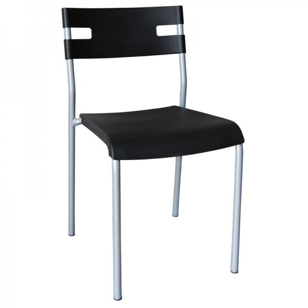 SWIFT Καρέκλα Στοιβαζόμενη Mέταλλο Βαφή Silver, PP Μαύρο-ΕΜ912,2-Μέταλλο/PP - ABS - Polywood-8τμχ- 42x46x77cm