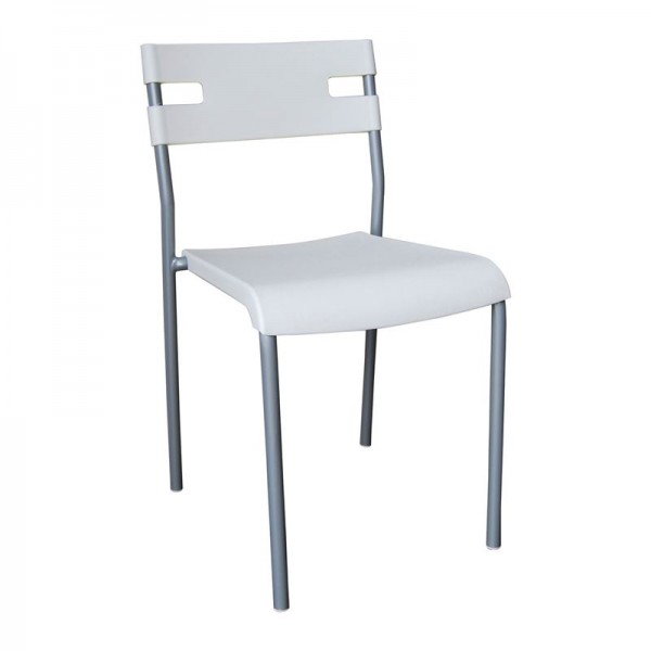 SWIFT Καρέκλα Στοιβαζόμενη Μέταλλο Βαφή Silver, PP Άσπρο-ΕΜ912,1-Μέταλλο/PP - ABS - Polywood-8τμχ- 42x46x77cm