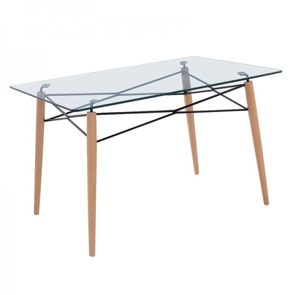 ART Wood Τραπέζι Κουζίνας Τραπεζαρίας, Οξιά Φυσικό, Επιφάνεια Γυαλί-Ε7081,2-Ξύλο/Γυαλί-1τμχ- 120x80x74cm