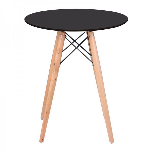 ART Wood Tραπέζι, Πόδια Οξιά Φυσικό, Επιφάνεια MDF Μαύρο-Ε7082,2-Ξύλο-1τμχ- Φ60cm H.70cm