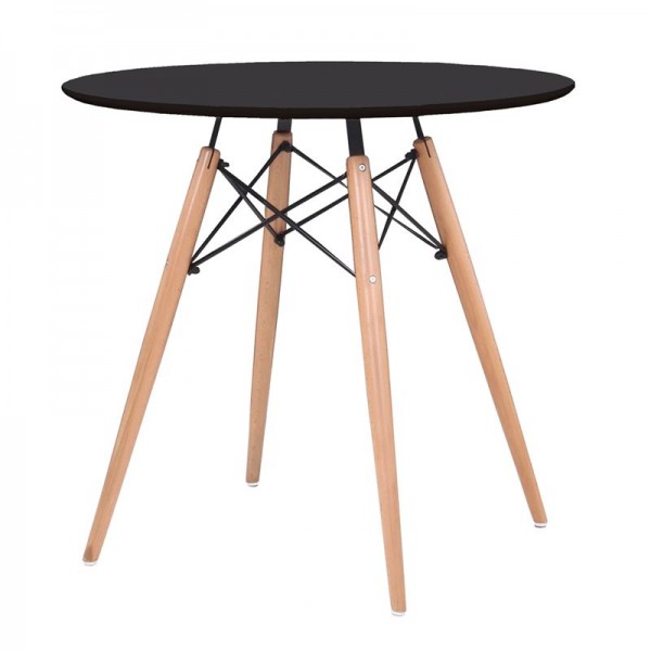ART Wood Tραπέζι, Πόδια Οξιά Φυσικό, Επιφάνεια MDF Μαύρο-Ε7083,2-Ξύλο-1τμχ- Φ80cm H.74cm
