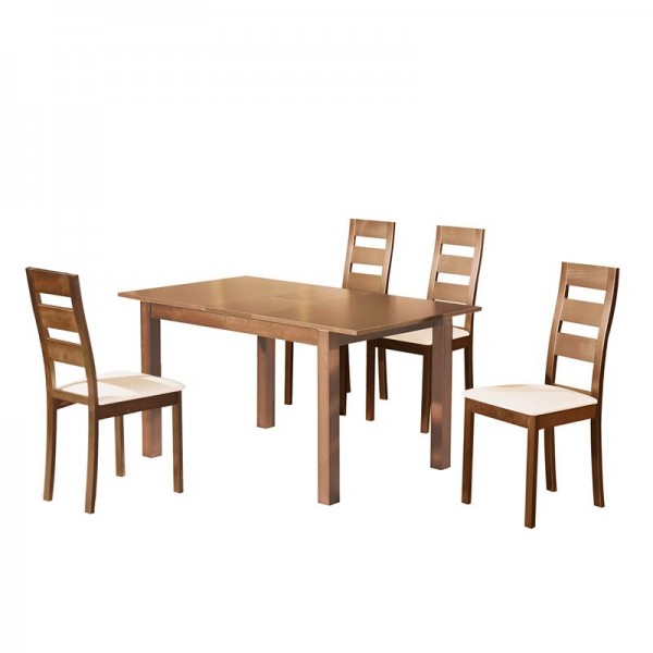 MILLER Set Τραπεζαρία Κουζίνας Ξύλινη: Επεκτεινόμενο Τραπέζι+ 4 Καρέκλ.Aroma Beech-PVC Εκρού-Ε781,1S-Ξύλο/PVC - PU-1τμχ- Table120+30x80x74Chair45x52x97