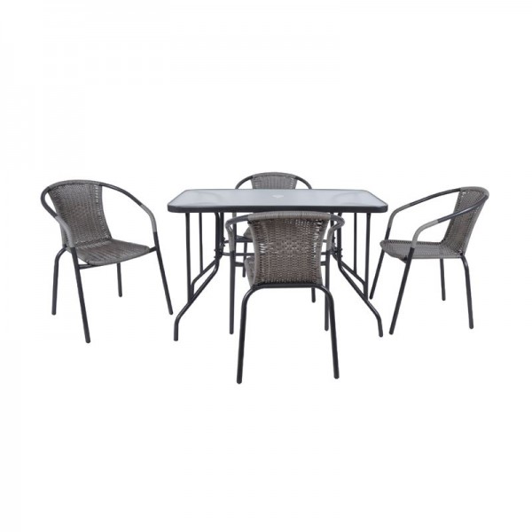 BALENO Set Τραπεζαρία Κήπου: Τραπέζι + 4 Πολυθρόνες Μέταλλο Ανθρακί - Wicker Mixed Grey-Ε240,4-Μέταλλο/Wicker-1τμχ- Table:110x60x71 Seat:53x58x77